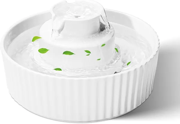 Ceramic Cat Water Fountain, 2.1L/70oz Ceramic Pet Water Fountain Automatic Cat Drinking Fountains Pet Water Bowl, Porcelain Cat Water Dispenser with Ultra-Quiet Pump for Cats and Dogs (White)