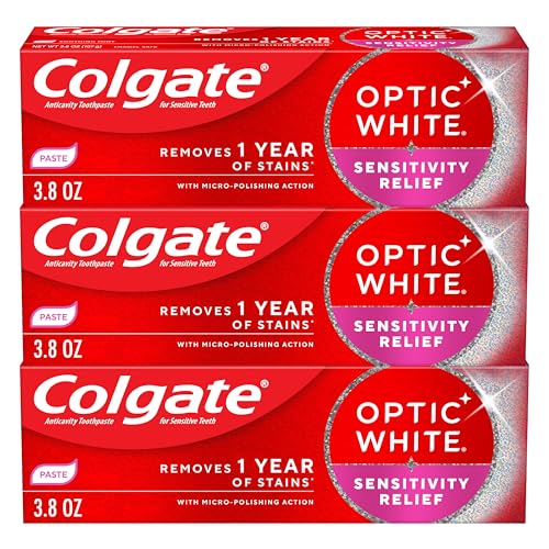 Colgate Optic White Sensitivity Relief Whitening Toothpaste, 3 Pack, 3.8oz - image 1