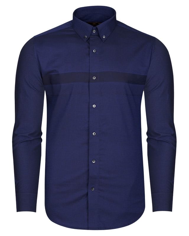 FRENCH CROWNZodiac Blue and Black Checkered Herringbone Shirt
