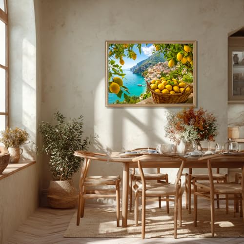 Bgraamiens Rompecabezas de 1000 Piezas para Adultos – Costa de Amalfi con Limones – Escena Mediterránea con Vista Costera y Cítricos – Regalo Italiano Escénico para Relajación miniatura 3