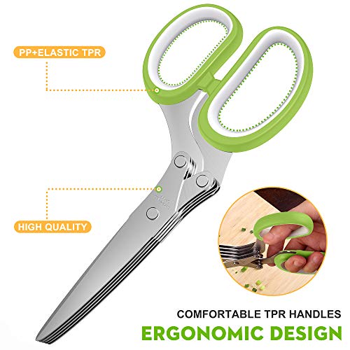 Image of Herb Scissors with 5 Blades and Cover, Kitchen Herb Cutter with Cleaning Comb, Stainless Steel Multi Blade Herb Shears for Basil Parsley Cilantro, Easy Clean Cooking Tool, Unique Kitchen Gadgets Gift