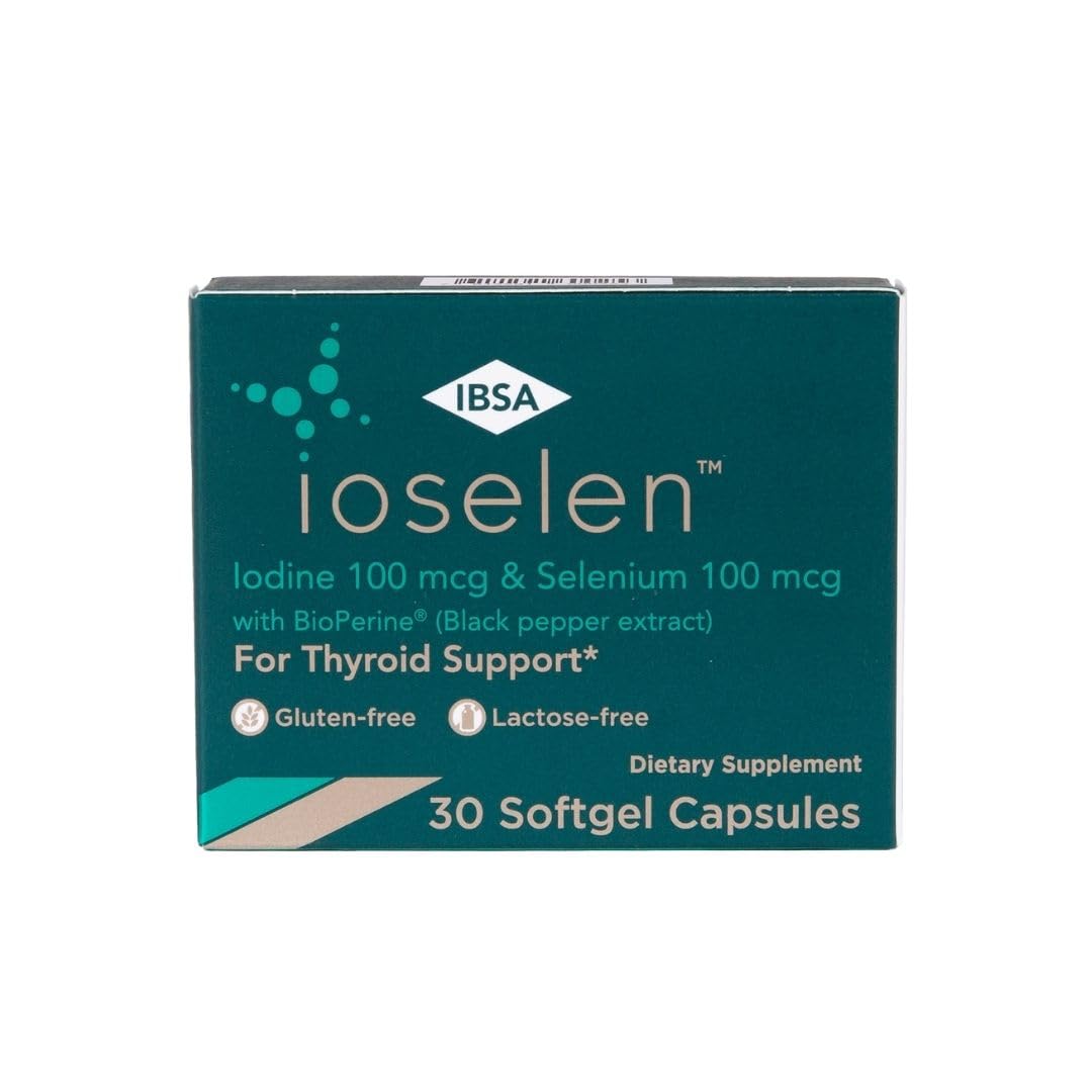 Ioselen - Thyroid Support Supplement – 100 mcg Selenium, 100 mcg Iodine, 5mg BioPerine - 30 Soft-Gel Caps for Increased Bioavailability and Absorption - Gluten-Free, Lactose-Free, Sugar-Free, Non-GMO