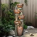 Agoodping 39.7’’H 5-Tier Relaxing Outdoor Indoor Garden Water Fountain Decor - for Contemporary Design for Garden, Patio, Deck, Porch, Backyard and Home Art Decor Brown