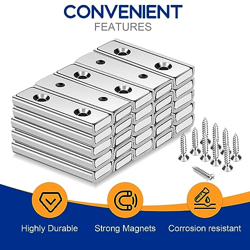 Image of TRYMAG Bar Magnets, 45Lbs 6 Pack Countersunk Hole Magnet with Screw