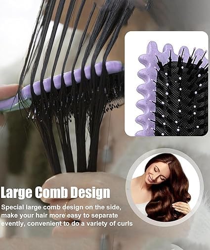 Image of Combelle 5-in-1 Curl Hair Brush | Vegan Boar Bristles | Bio-Based PLA Handle | Detangling, Defining & Frizz Control for Curly & Wavy Hair | For Men & Women - Purple