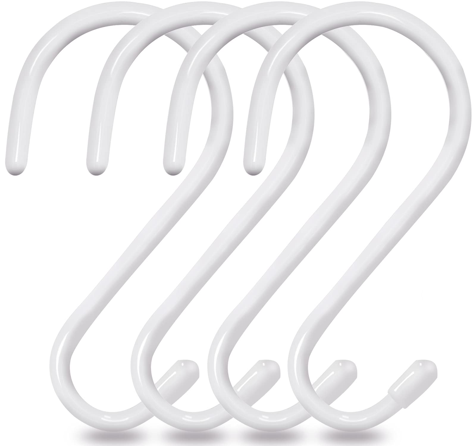 Mzekgxm 4 Pack Large S Hooks for Hanging Heavy Duty, 6 inch Non Slip Vinyl Coated Metal Closet S Hooks for Hanging Kitchen Utensil Pot Pan Cups Clothes Jeans Towels Hats Bags Plants (White)