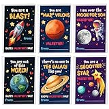 Pawzity Valentines Day Cards for Kids - Valentines Day Gifts for Kids Classroom School Party Favors, Boys, Girls - Universe, Planets, Rocket Ship, Galaxy - Flat 3.2''x 4.7'' 6 Designs, 36 Packs Exchange Cards