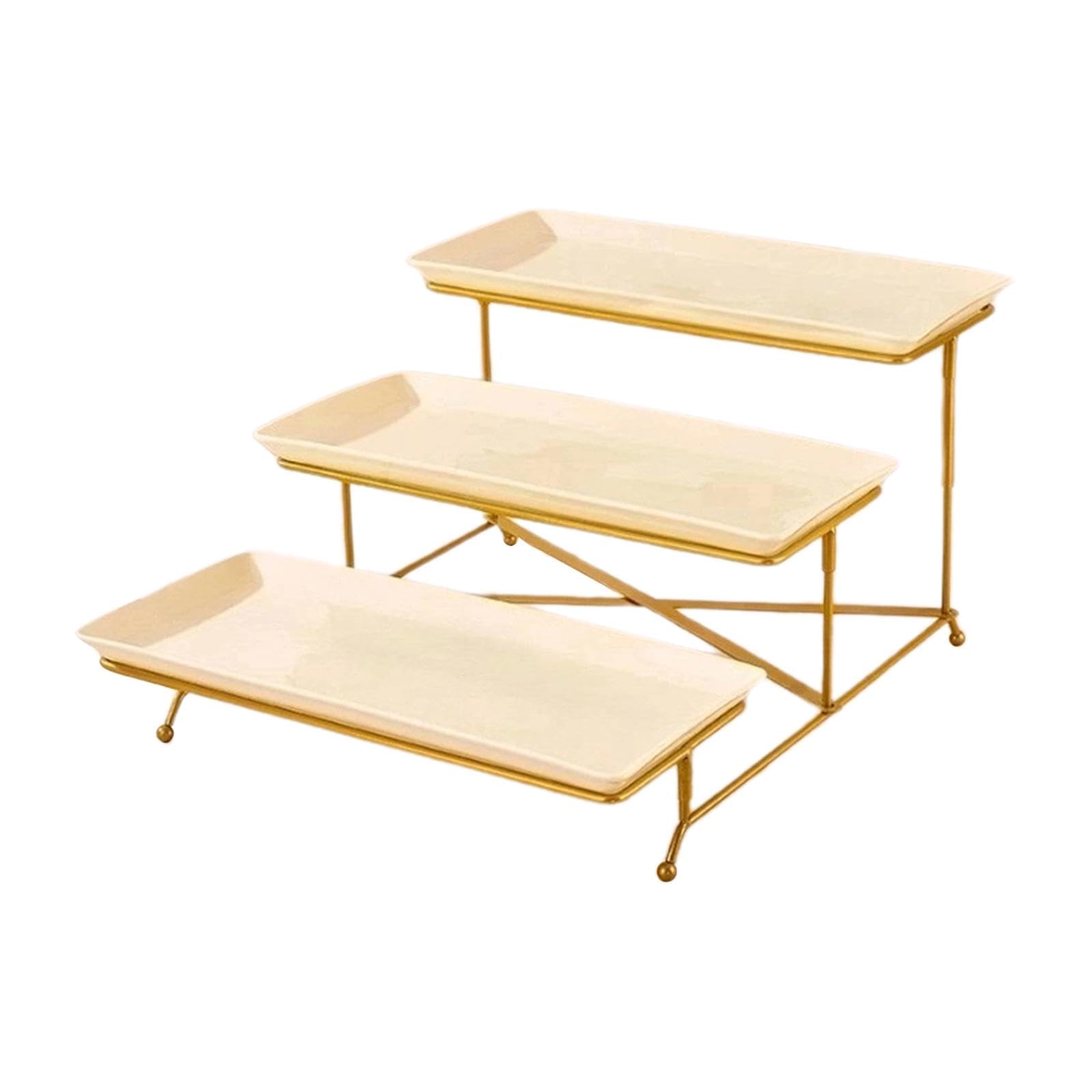 3 Tier Serving Stand Removable Table Display Set for Pastry Snacks Weddings Gold and Beige 2