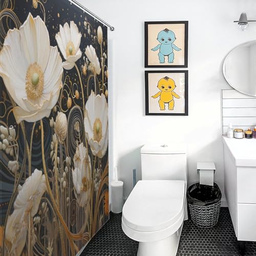 Rideau de douche anti-moisissure polyester fleur 122x183cm évite le sol mouillé