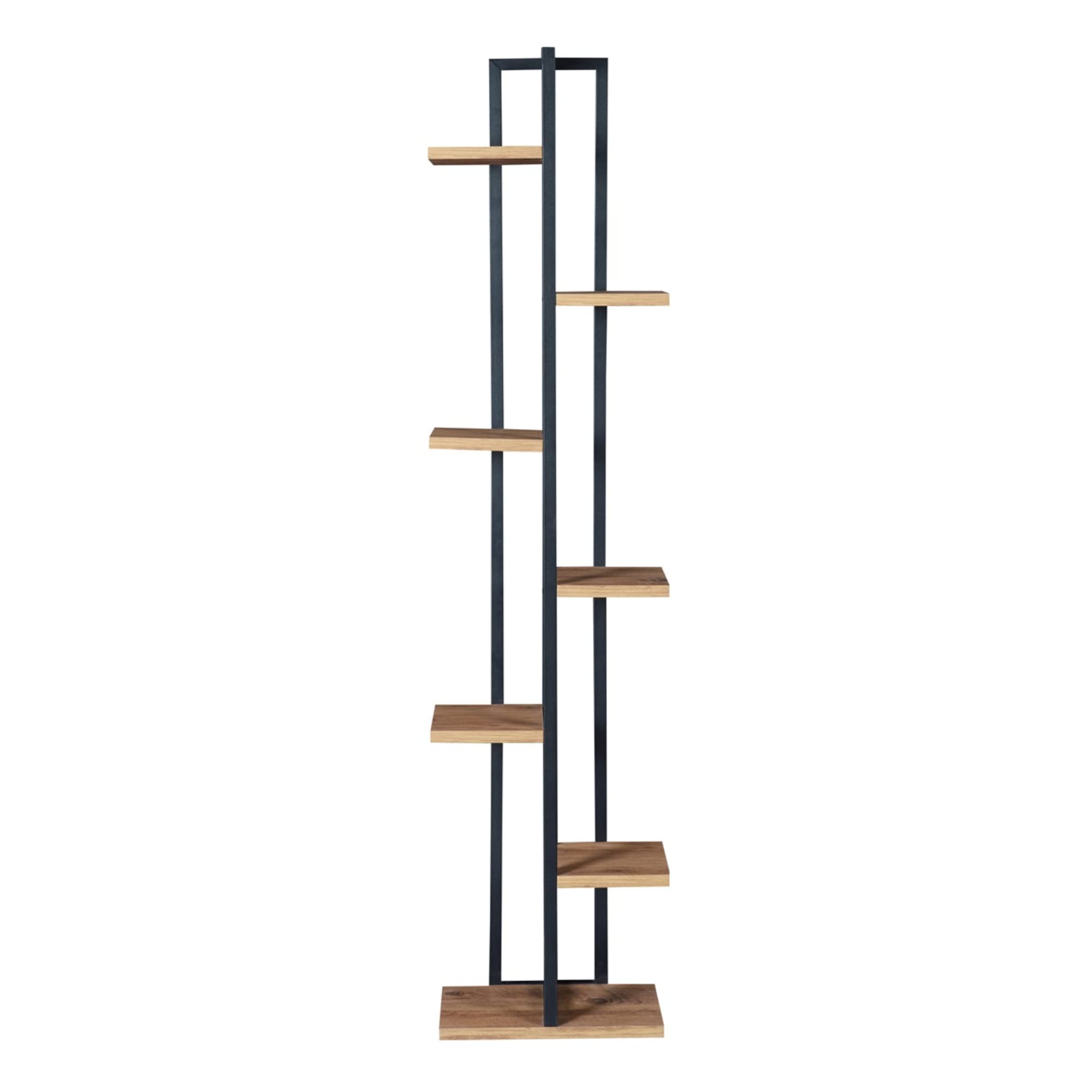 [en.casa] Support de Plantes à 6 Niveaux de Rangement Étagère à Fleurs Polyvalente Panneau de Particules Métal 150 x 34 x 21 cm Effet Noyer Noir