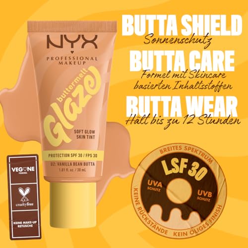 NYX Professional Makeup Foundation für alle Hauttypen, Mit Sheabutter, Mangobutter und Niacinamide, LSF 30 gegen UVA- und UVB-Strahlen, Buttermelt Glaze, Farbton: 02 Vanilla Bean Butta – Bild 5