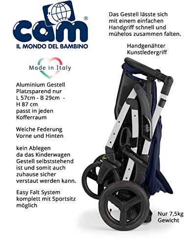 Cam il mondo del bambino S.p.A. 3 in 1 Kombi Kinderwagen Modell Rover Kinderwagen/Buggy/Autositz/Tasche hochwertige Materialen Made in Italy (Blau)