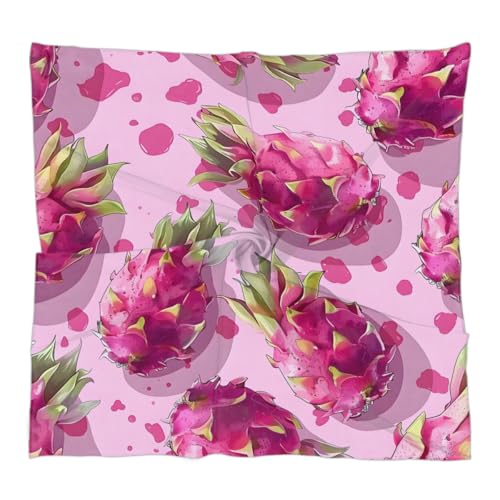 Dragon Fruits Pink Silk Feeling Scarf Head Scarf for Women 23.6 x 23.6 Inch Neckerchief Lightweight Square Scarves Bandana Hair Wrap for Sleeping