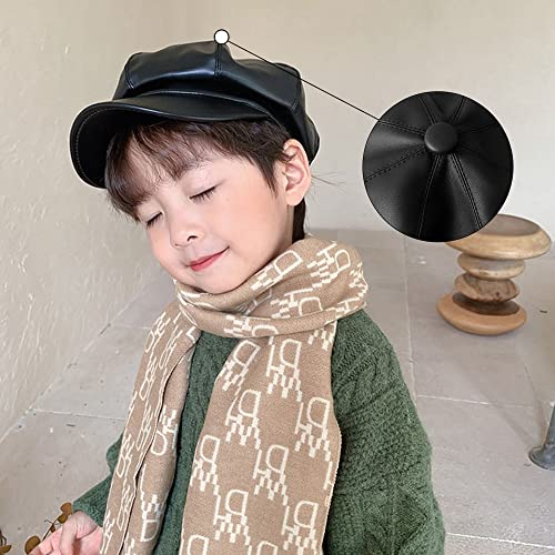 LABANCA Kids PU Leather Beret Hat Newsboy Cap Vintage Octagonal Cap Black Painter Hat for Boys Girls2