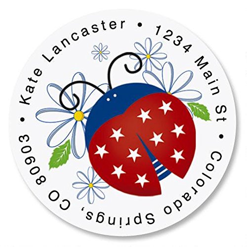 Patriotic Ladybug Round Return Address Labels - Set of 144, 1-1/2" Diameter Self-Adhesive, Flat-Sheet Labels, Patriotic Address Labels