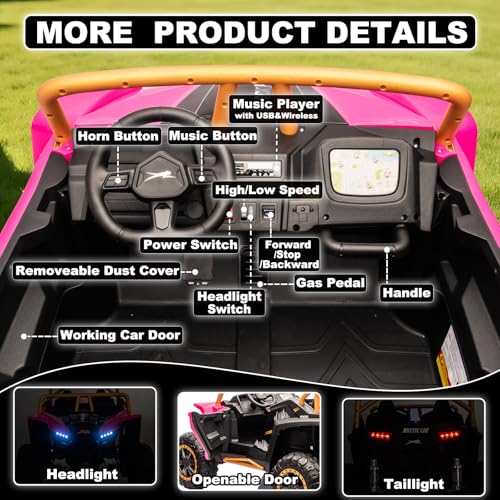 Image of NEWQIDA XXXL 24V Ride on Toys for Big Kids UTV Licensed Arctic CAT, Pink