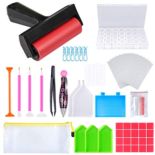 PP OPOUNT 82 Pieces 5D Diamond Painting Tools and Accessories Kits Including Diamond Embroidery Box, Roller, Cover Paper and Other Tools for Adults and Kids