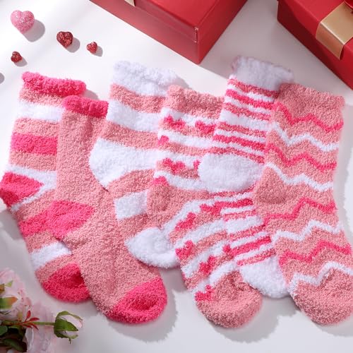 Image of Unittype 24 Pairs Fuzzy Socks Bulk Women Pink Fluffy Socks Soft Cabin Comfy Plush Warm Slipper for Winter Valentines Day