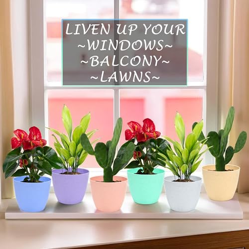Image of Kuber Industries Pack of 6 Flower Pot | Flower Pot for Living Room-Office | Flower Planters for Home-Office-Lawns & Garden D?cor | Flower Planters Pots for Balcony | Marble Cool | 5 Inch | Blue