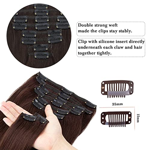 Clip In Hair Extensions Real Double Weft Straight 100% Brazilian Virgin Human Hair 8Pcs 65G With 18Clips Per Pack For Women (#2 Dark Brown,16 Inch) #TOP2