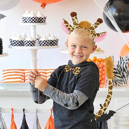 SKHAOVS 3 Stück Giraffe Kostüm Set, Tier-Stirnband Mit Ohr-Schwanz-Fliege, Tier Kostüm, Tierstirnband Für Kinder, Giraffen Kostüm Kinder, für Fasching Karneval Halloween Party