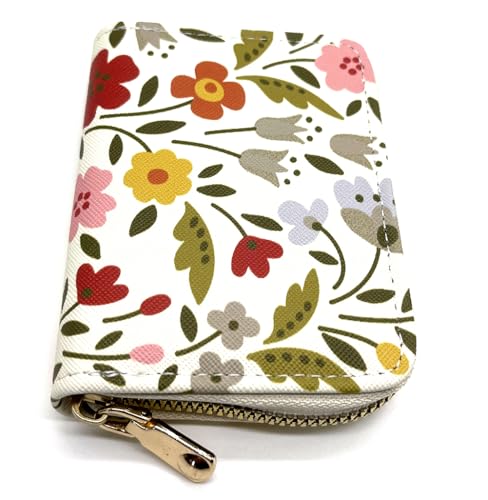 9 Slots Small Card Case Accordion Wallet with Zipper for Women(Spring Grass Flower)4
