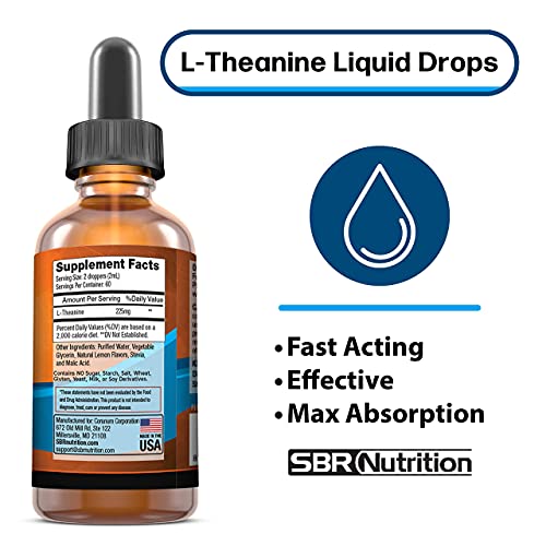 Max Absorption Liquid L-Theanine Drops | All Natural, Vegan, Alcohol Free, Non-Gmo | For Stress Relief, Relaxation, Focus Without Drowsiness | Synergistic With Coffee Or Caffeine #TOP2