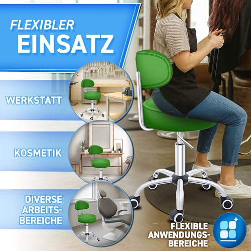 TRESKO® Rollhocker mit Lehne höhenverstellbar 10cm Dicke Polsterung Drehbar – Ansicht 4