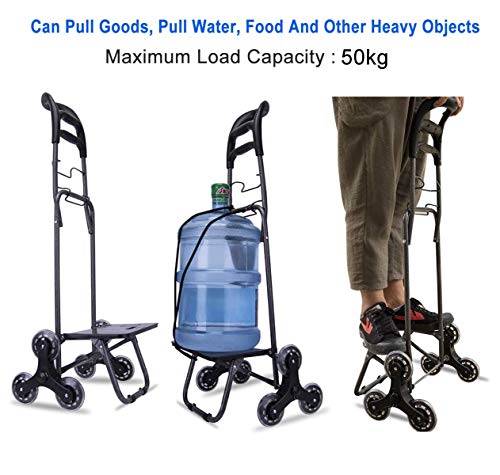 WLKINF Einkaufstrolley, tragbar, zusammenklappbar, leicht, Treppenkletterwagen, mit dreieckigem Kristallrad, für 110… – Bild 4