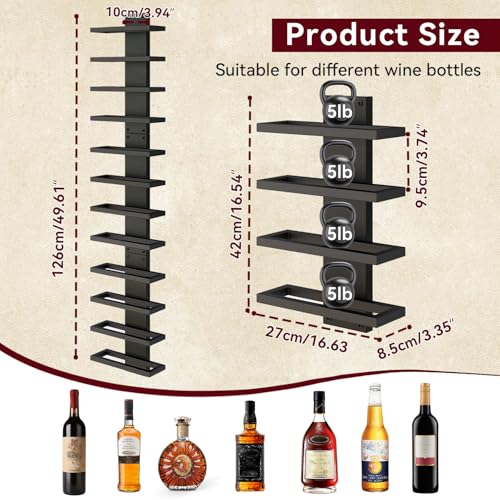 Image of IBUYKE Wall Mounted Wine Rack 12 Bottle,Wood Storage Rack,Black TMJ913B | Wine Bottle Holder for Wine Bottles Liquor Champagne DIY Wall Wine Rack for Home Bar Storage and Display