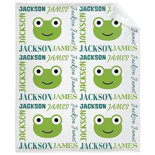 Frog Custom Baby Blanket-Personalized Name Throw for Girls Boys-Gift for Infant Newborn Kid Soft Flannel Blanket 60