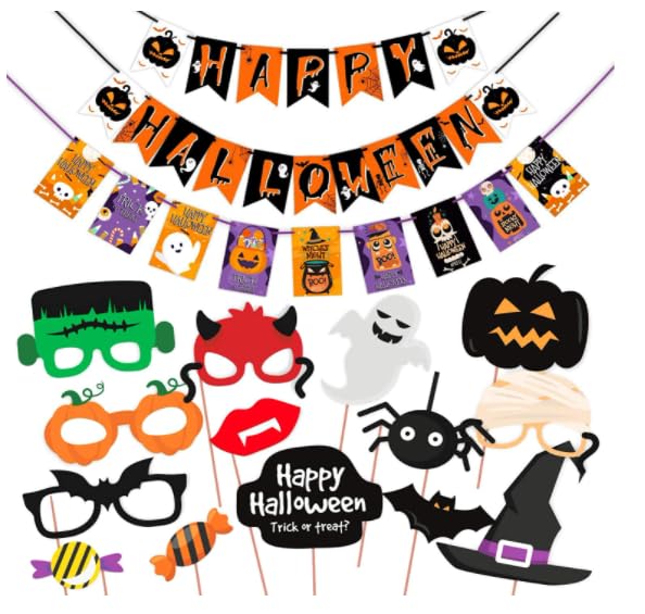 WOBBOX Halloween Party Prop Photo Booth Props DIY Kit with Bunting