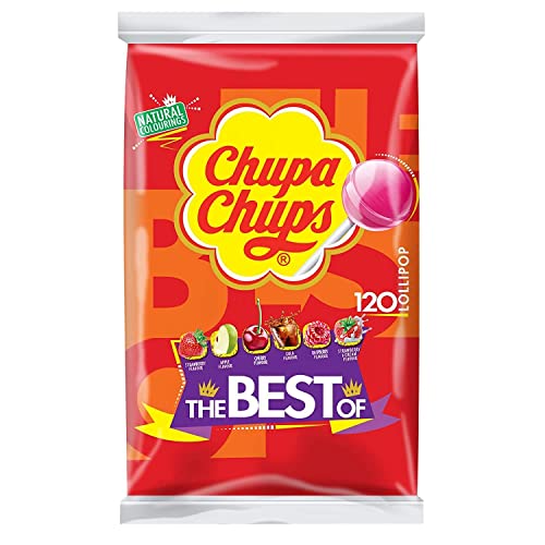 Chupa Chups Best of Lutscher-Beutel, Nachfüll-Beutel enthält 120 Lollis in 6 Geschmacksrichtungen wie Cola, Erdbeere, Kirsch, Apfel etc., 120 x 12g Cover