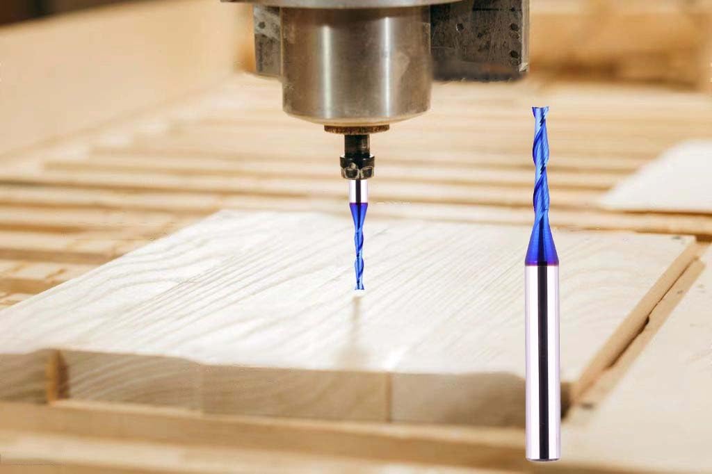 2 PCS Spiral Router Bits Up Cut 1/8 inch Cutting Dia 1/4 inch Shank Solid Carbide End Mill with Nanco Blue Coating CNC Bits for Wood Cut 3D Carving Engraving…