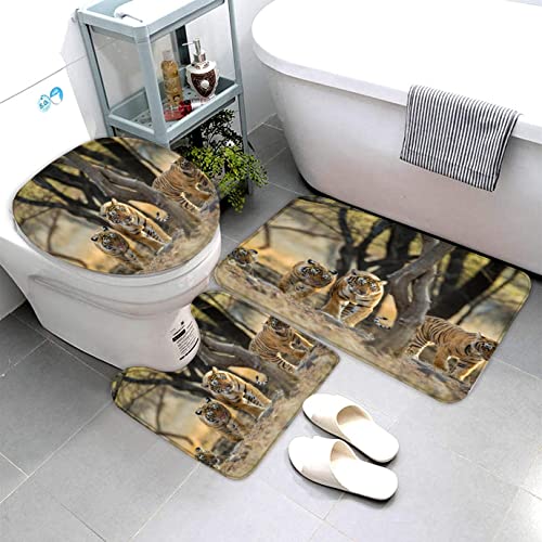 Badematte Bengalischer Tiger Wilde Tiere Badematten Set rutschfest Waschbar Badgarnitur 3teilig - WC Deckelbezug U…