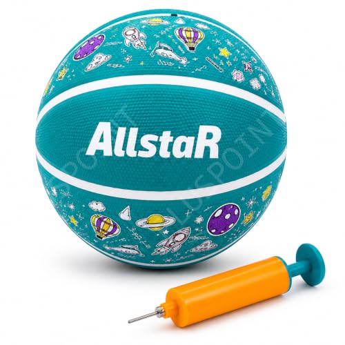 Image of PLUSPOINT Kids Basketball with Air Pump | Colorful Printed Rubber Basketball for Indoor & Outdoor Play | Training Sports Ball for Kids | Easy Grip Recreational Basketball