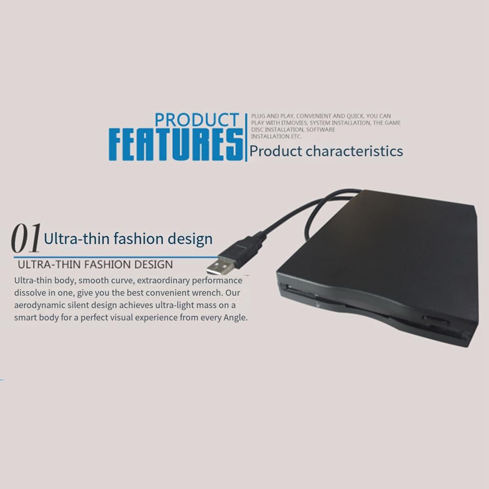 Unidad de Disquete USB 2.0 Lector de Disquete Externo Portátil de 3,5 Pulgadas Diseño Liviano y Ultradelgado para PC Portátil