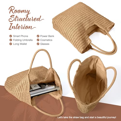 Image of Hommtina Straw Beach Bag - Womens Crossbody Shoulder Vacation Purse for Summer