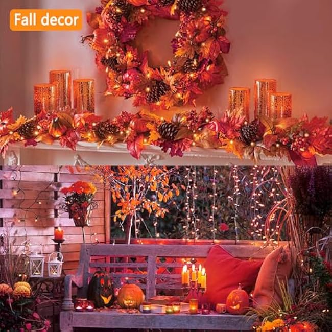 Kwaiffeo Halloween Lights, 100FT 300LED Orange String Light Outdoor Indoor, 8 Modes Connectable Orange Lights for Christmas Halloween Decorations Outside, Fairy Light for Party Yard Tree Fall Decor