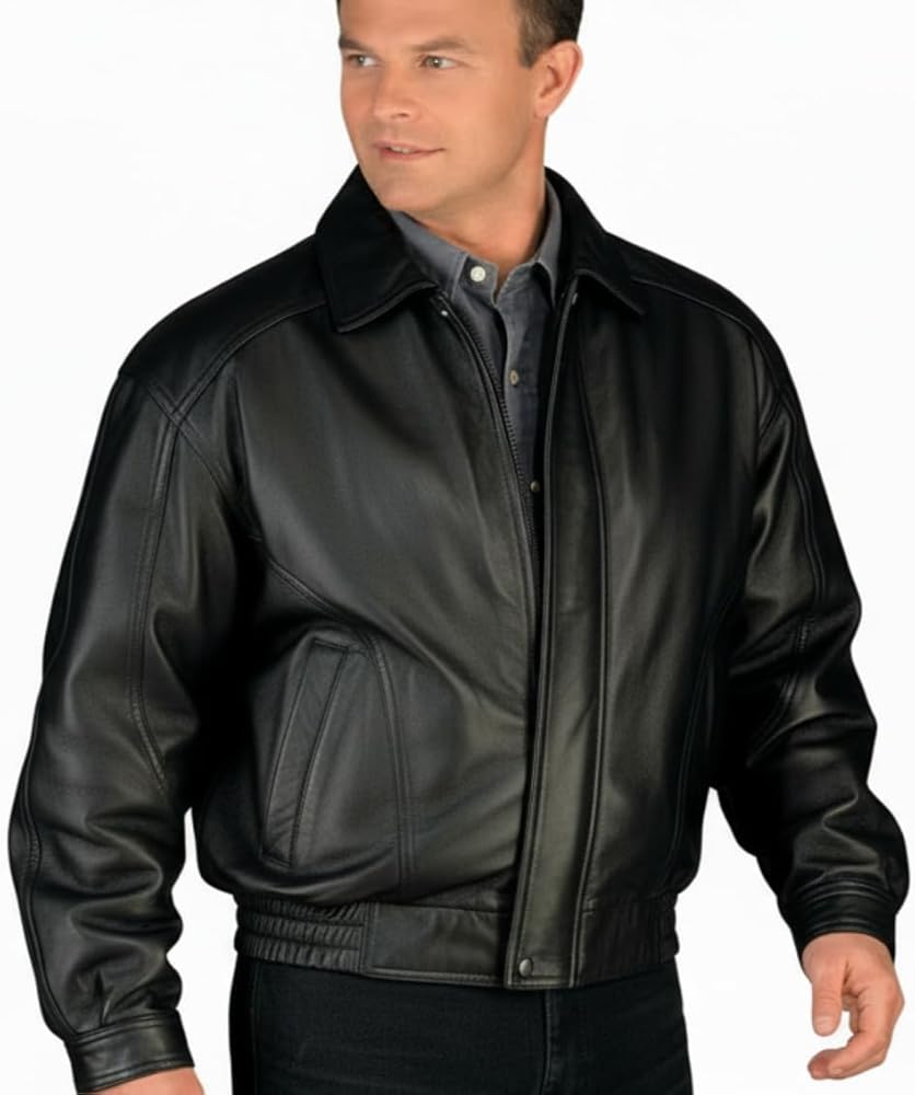 REED Men's American Style Bomber Genuine Leather Jacket (Small