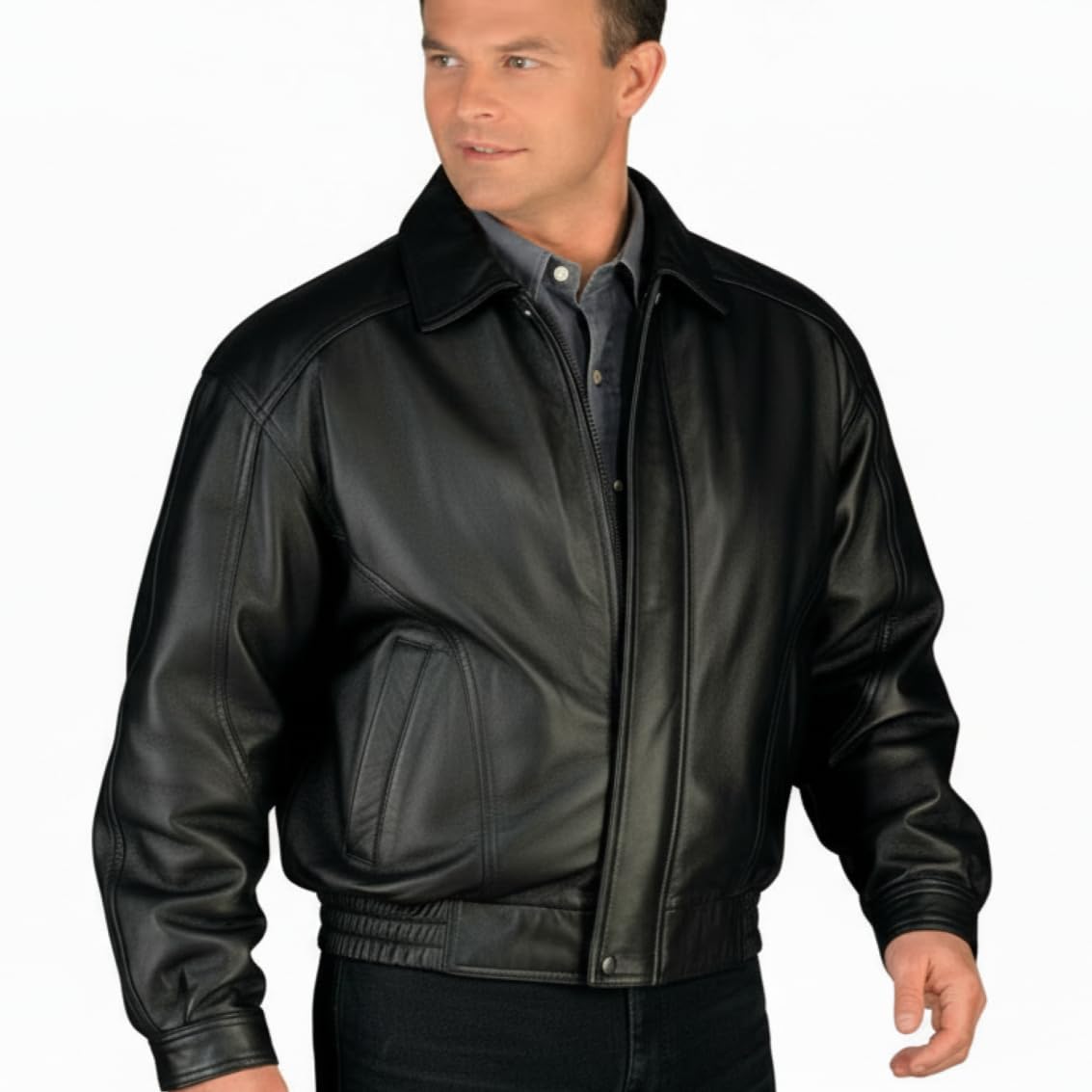 REED Mens Luxury Leather Bomber Jacket Genuine Leather American Style with Broad Shoulder Fit