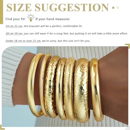 YEEZII Gold Bangle Bracelets for Women, 7Pcs 14K Gold Plated Boho Indian Multi Stackable Textured Bracelets, Chunky Bangles Set for Women Jewelry Gifts3