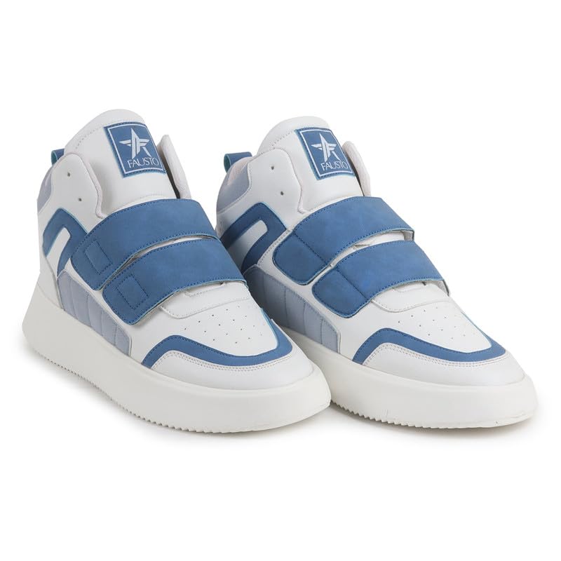 Image of FAUSTO Men's Colorblocked High Top Hook and Loop Adjustable Fasteners Adjustable Classic Sneakers|Memory Cushion Insole|Street Fashion Hi-Top Sneakers