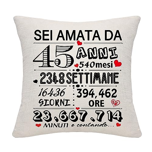Bommex Regalo per donne 45 anni - Copricuscino compleanno, anniversario,