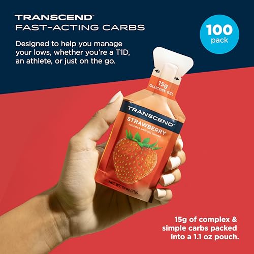 Image of Transcend Foods Strawberry Gels (1.1 oz, Pack of 100) Fast-Acting Carb Gel Strawberry Flavor - Caffeine Free, Gluten Free