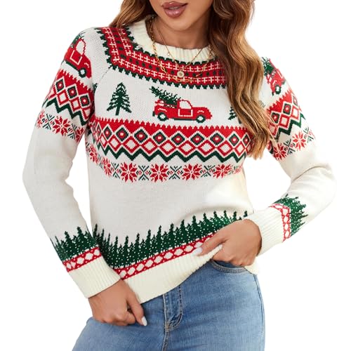 新品●pillings ニットChristmas Dwarf sweater Amazon.com: ZAFUL Women's Christmas Cedar Snowflake Trucks