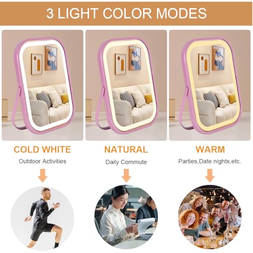 Lighted Vanity Mirror, Rechargeable Travel Makeup Mirror with Lights, 8''x6'' Desk Mirror with Lights,Make up Mirror with Lighting for Makeup Desk & Dressing Room