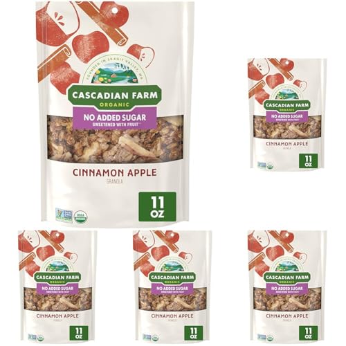 Image of Cascadian Farm Organic Granola with No Added Sugar, Cinnamon Apple Cereal, Resealable Pouch, 11 oz (Pack of 5)