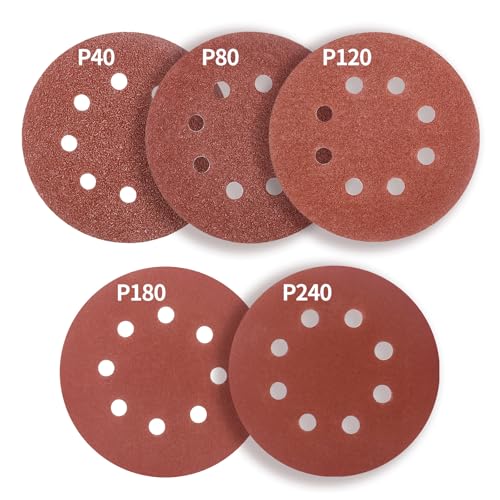 FEIHU Disques de Ponçage Papier Abrasifs 125mm.8 trous,50 pièces Disques Ponceuse: Disques abrasifs perforés ​auto-agrippant 125 mm Grain 40 80 120 180...