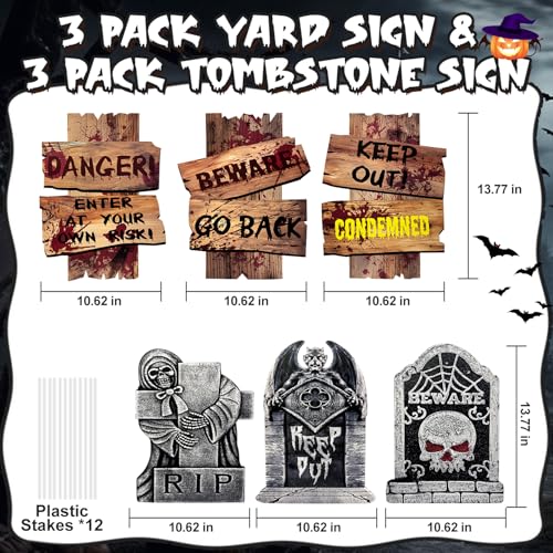 Pzmlu Halloween Decorations Outdoor, 6 Pack Realistic Corrugated Plastic Tombstones and Scary Graveyard Signs with Stakes の商品画像 2
